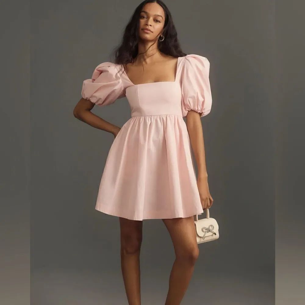 Anthropologie Maeve Puff-Sleeve Square-Neck Mini Dress NWT